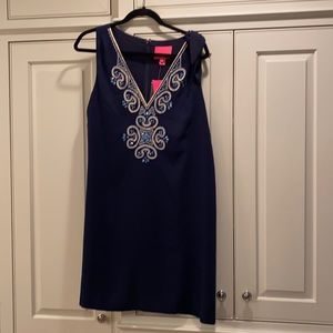 Lilly Pulitzer navy sleeveless dress with gold detail size 14 NWT
